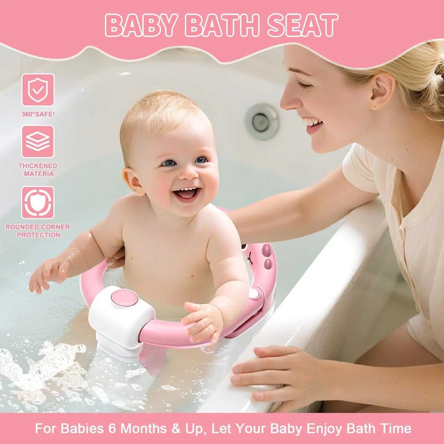 Baby Bath Seat With Non-Slip Suction Cups Dinosaur Design Harness