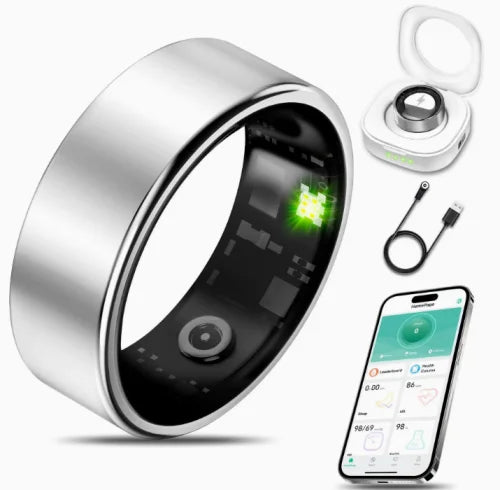 Smart Ring With Charging Case Heart Rate Blood Oxygen Monitoring