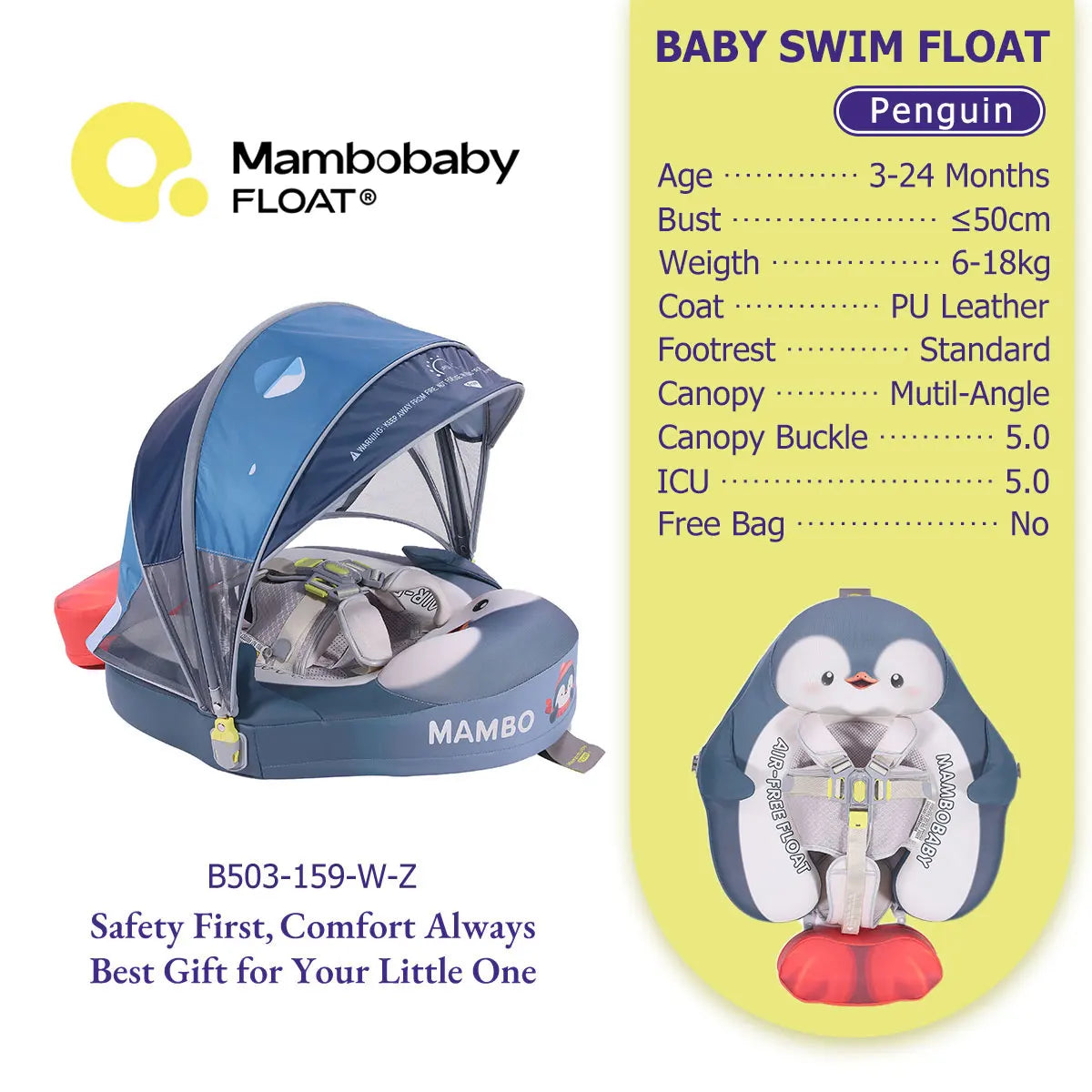 Mambobaby Baby Pool Float No Inflation Required With Removable Canopy