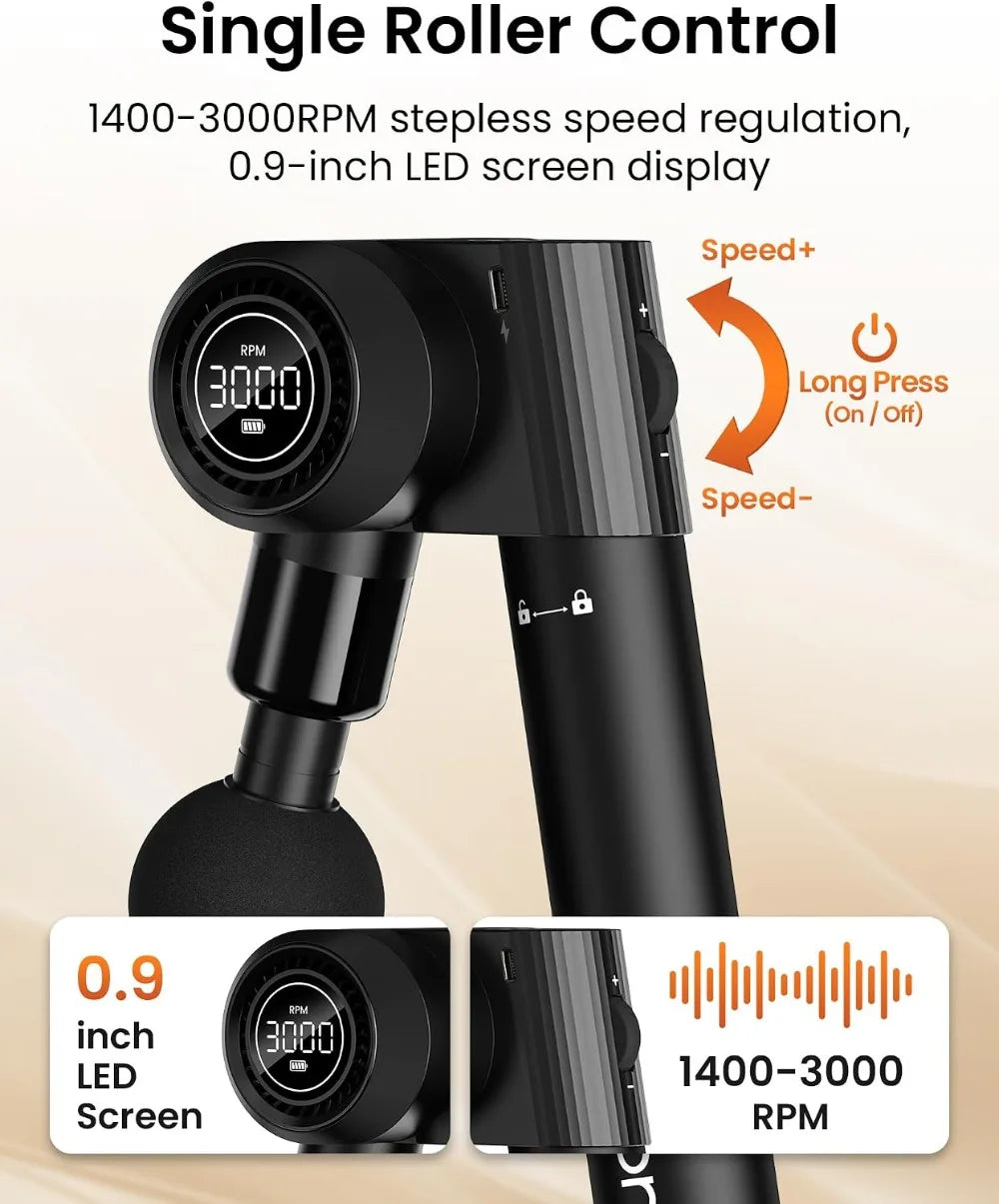 Foldable Massage Gun With Extension Handle Deep Tissue Back Massager