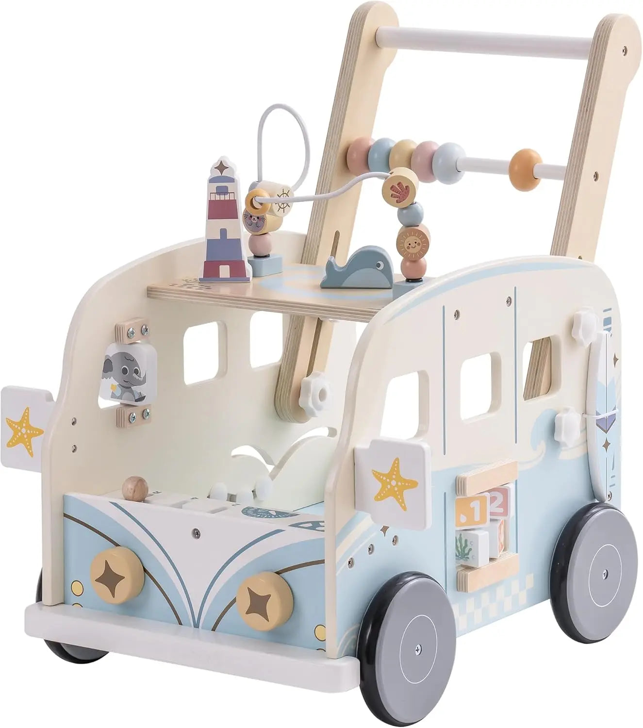 Rolife Wooden Baby Walker Push Along Activity Walker for Toddlers