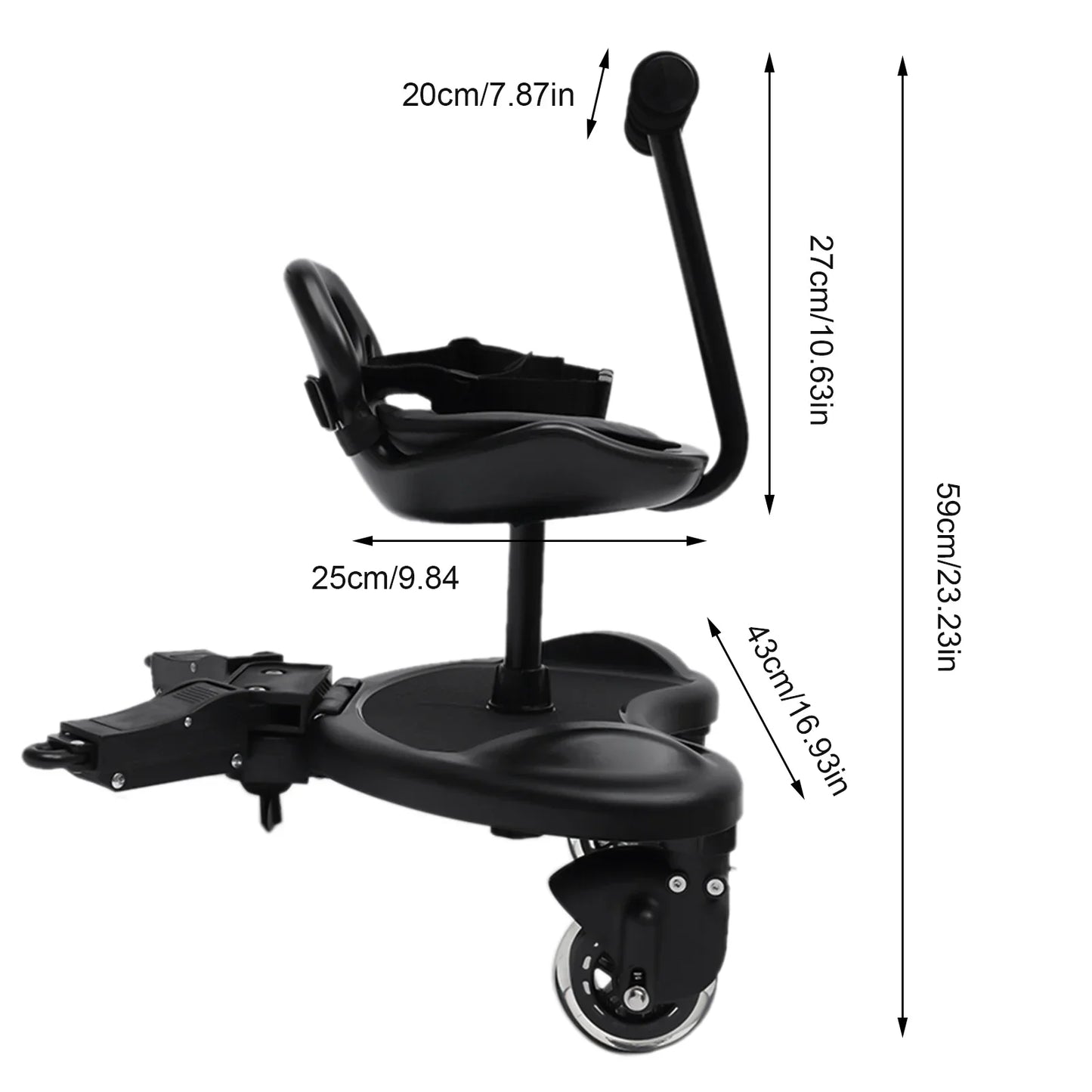 Two In One Sit And Stand Child Rider Stroller Attachment With Detachable Seat