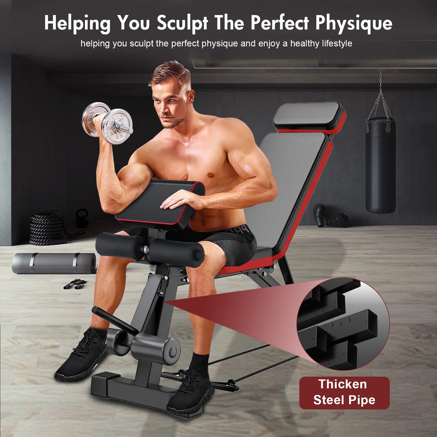 Adjustable Weight Bench With Seven Levels Foldable For Full-Body Strength