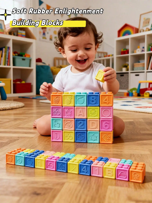 Silicone Baby Building Blocks Set Montessori Educational Bath Toys