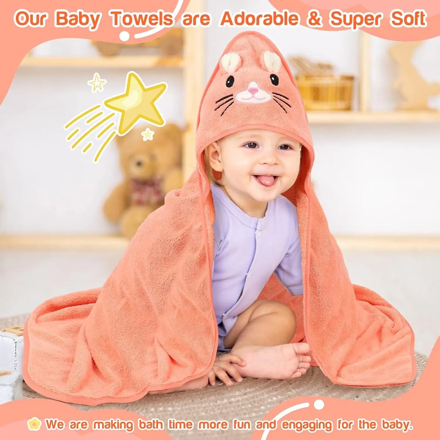 Soft Hooded Baby Towels Absorbent Bath Towels For Newborns Toddlers