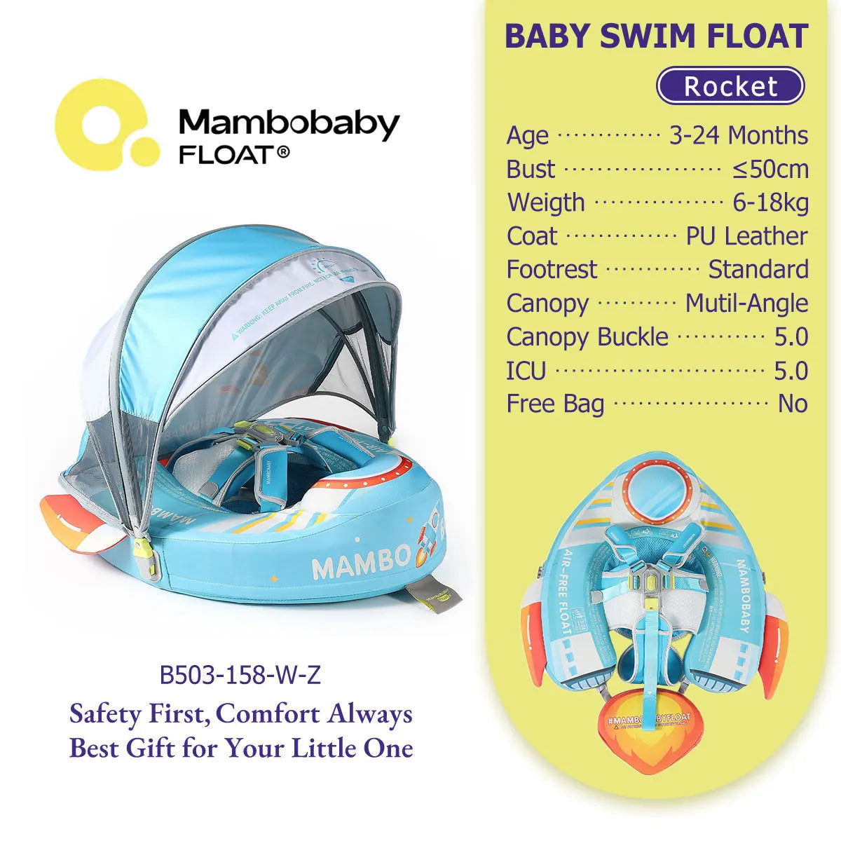 Mambobaby Baby Pool Float No Inflation Required With Removable Canopy