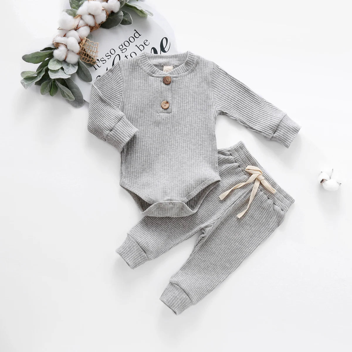 Pudcoco Baby Unisex 2-Piece Bodysuit And Elastic Pants Set