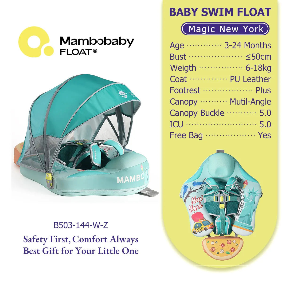 Mambobaby Baby Pool Float No Inflation Required With Removable Canopy