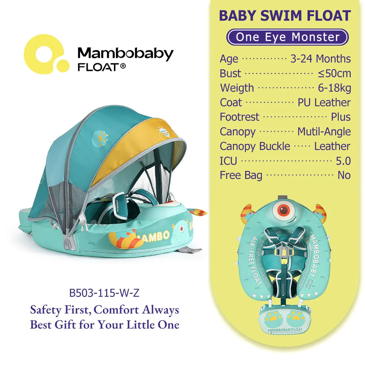 Mambobaby Baby Pool Float No Inflation Required With Removable Canopy