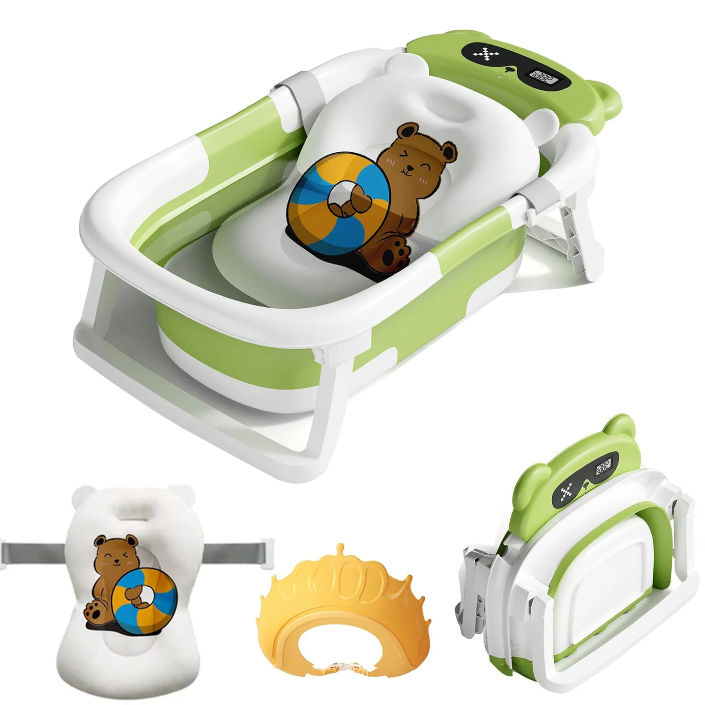 Baby Foldable Bathtub With Cushion Thermometer Shower Cap