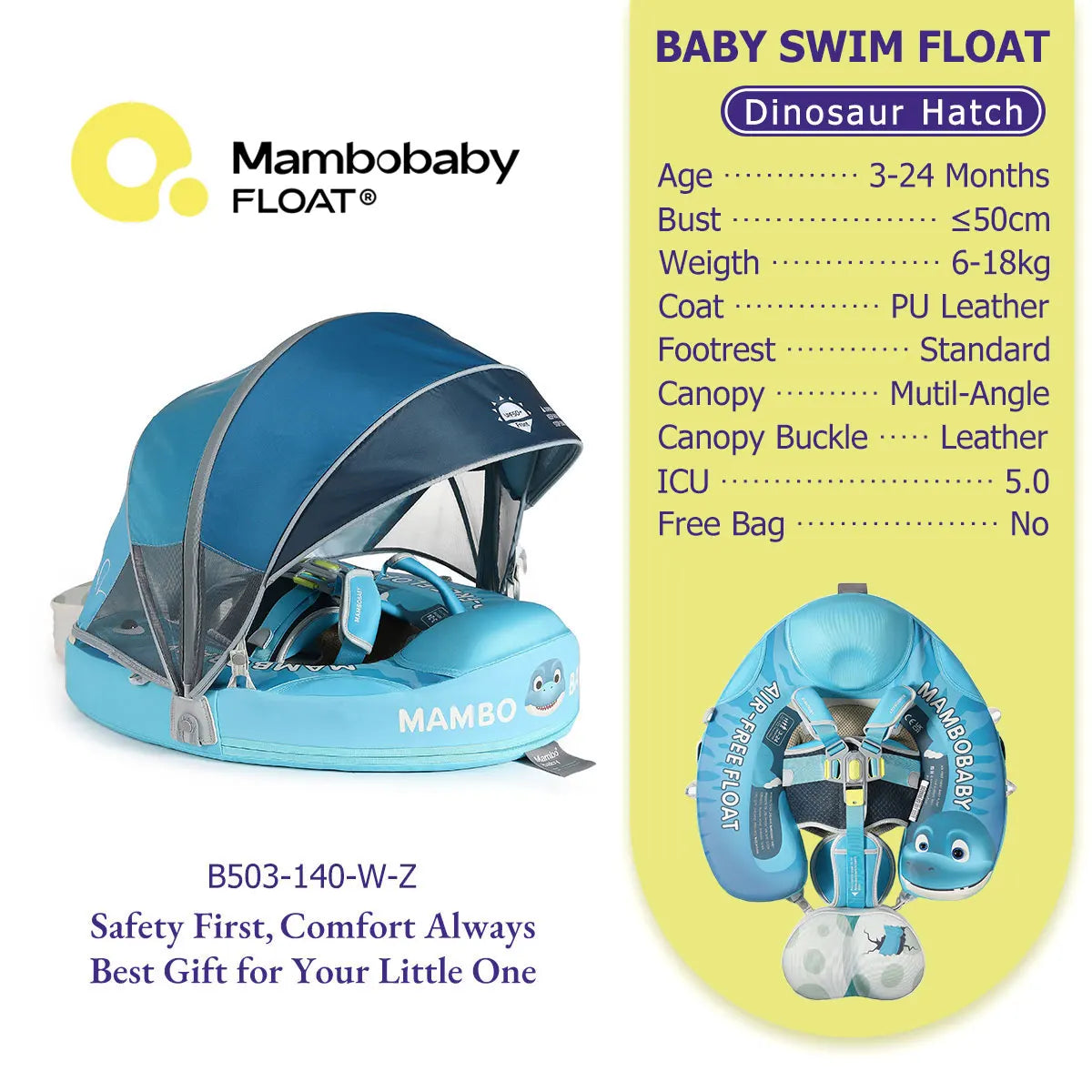 Mambobaby Baby Pool Float No Inflation Required With Removable Canopy