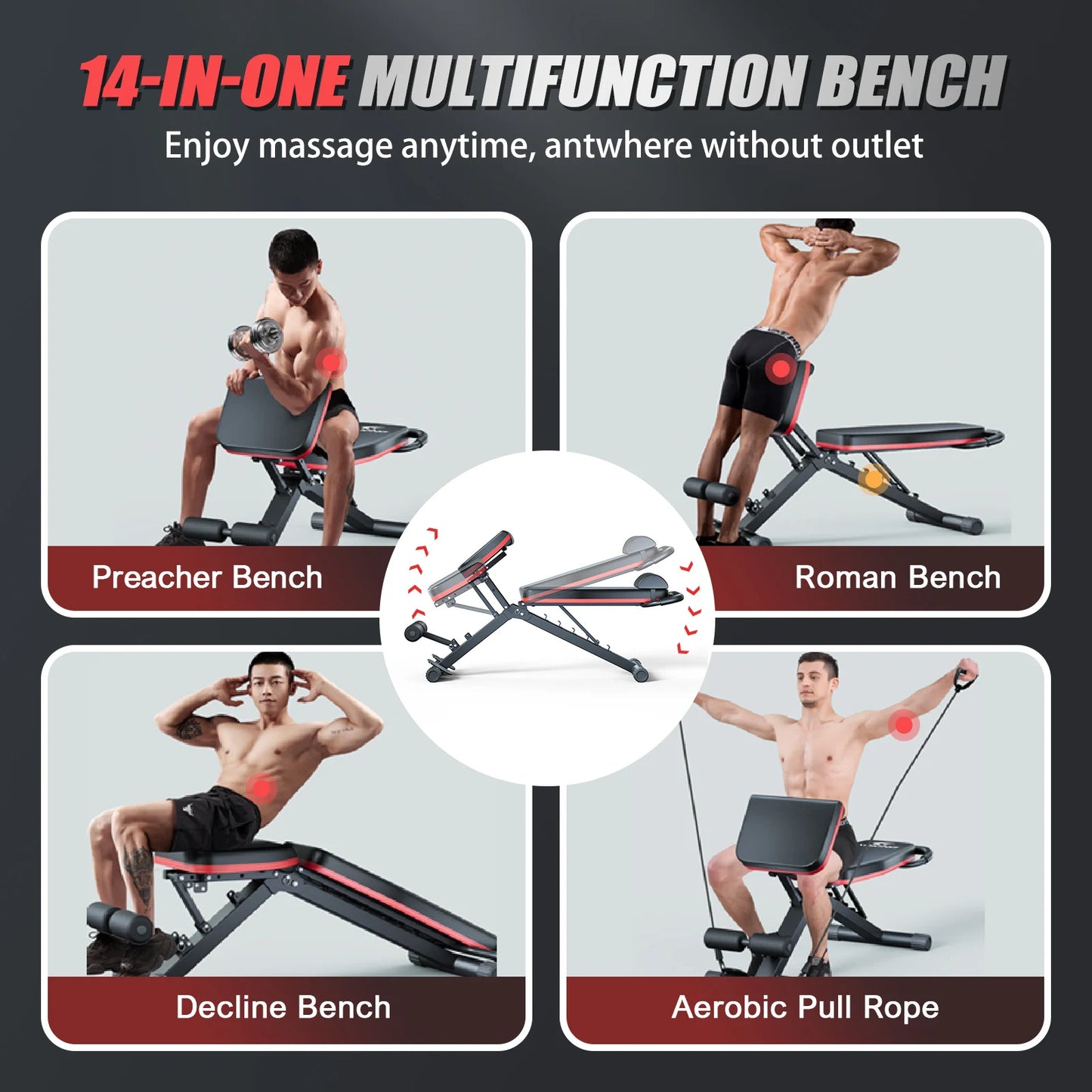 Adjustable Weight Bench With Foldable Incline Decline For Home Gym