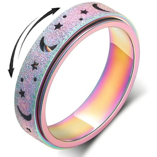 Anxiety Ring for Women Spinner Rings:Rotating Rings Stainless Steel 6mm Moon Star Anxiety for Men Band Jewelry Gift for Women S