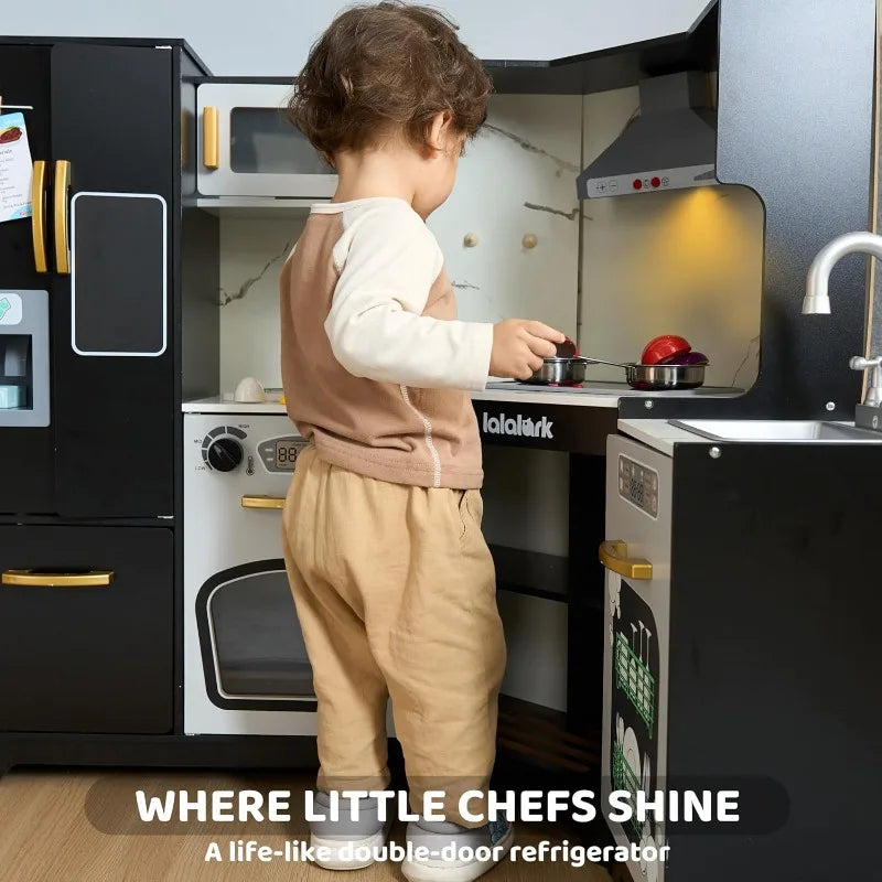 Joyfy Toddler Wooden Corner Kitchen Set With Lights And Sounds