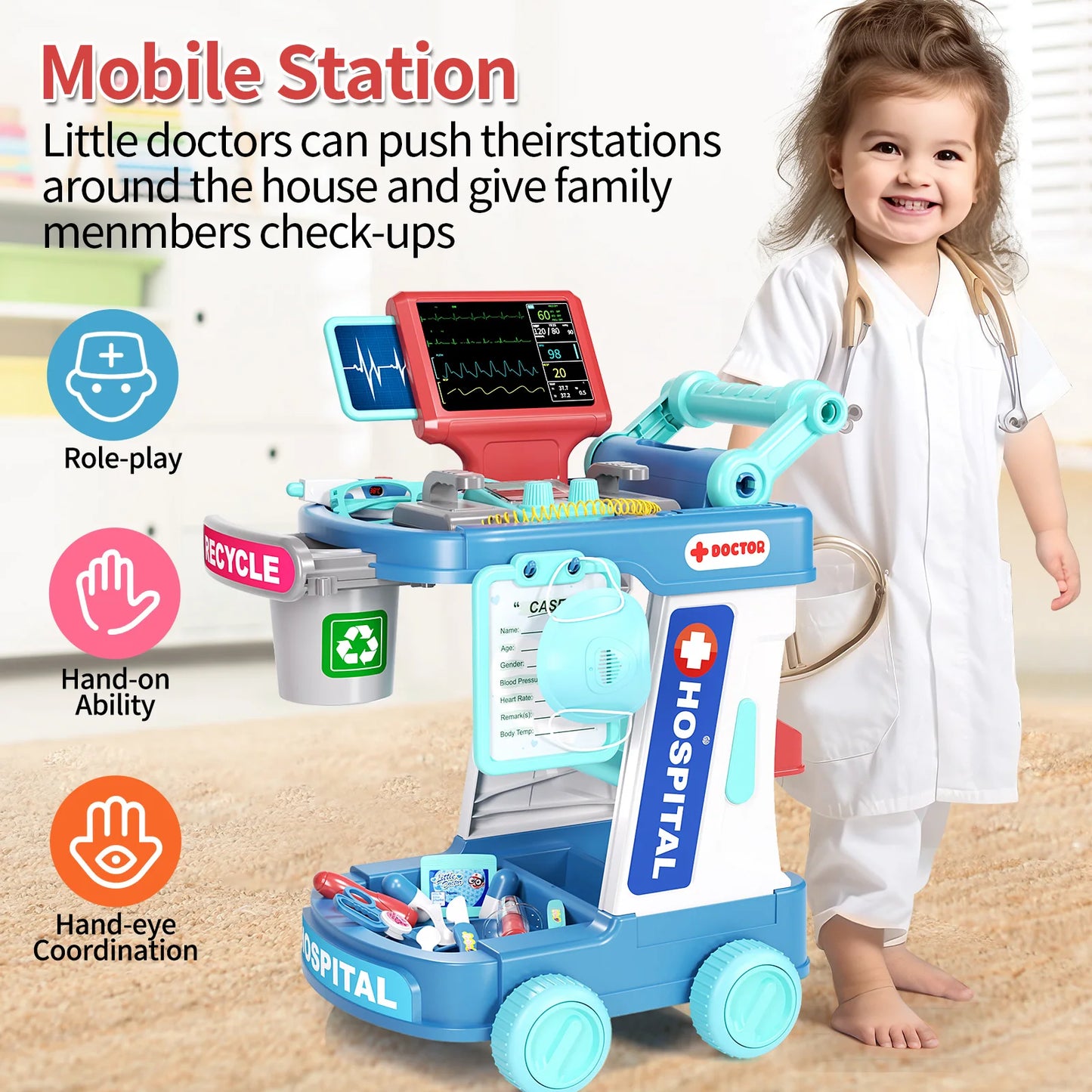 Jovow Children's Doctor Toy Set With Luggage Rolling Case