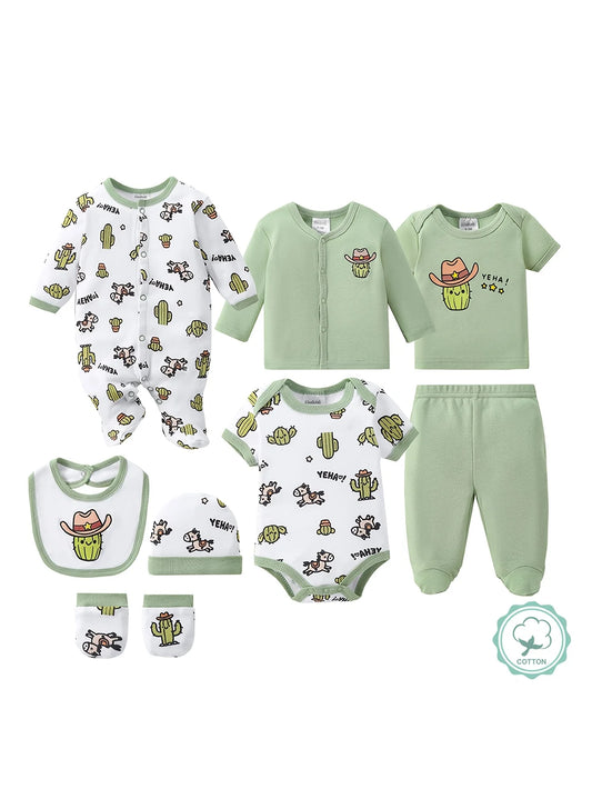 Newborn Unisex Layette Set With Bodysuits Jackets Tops Hats Bibs Mittens