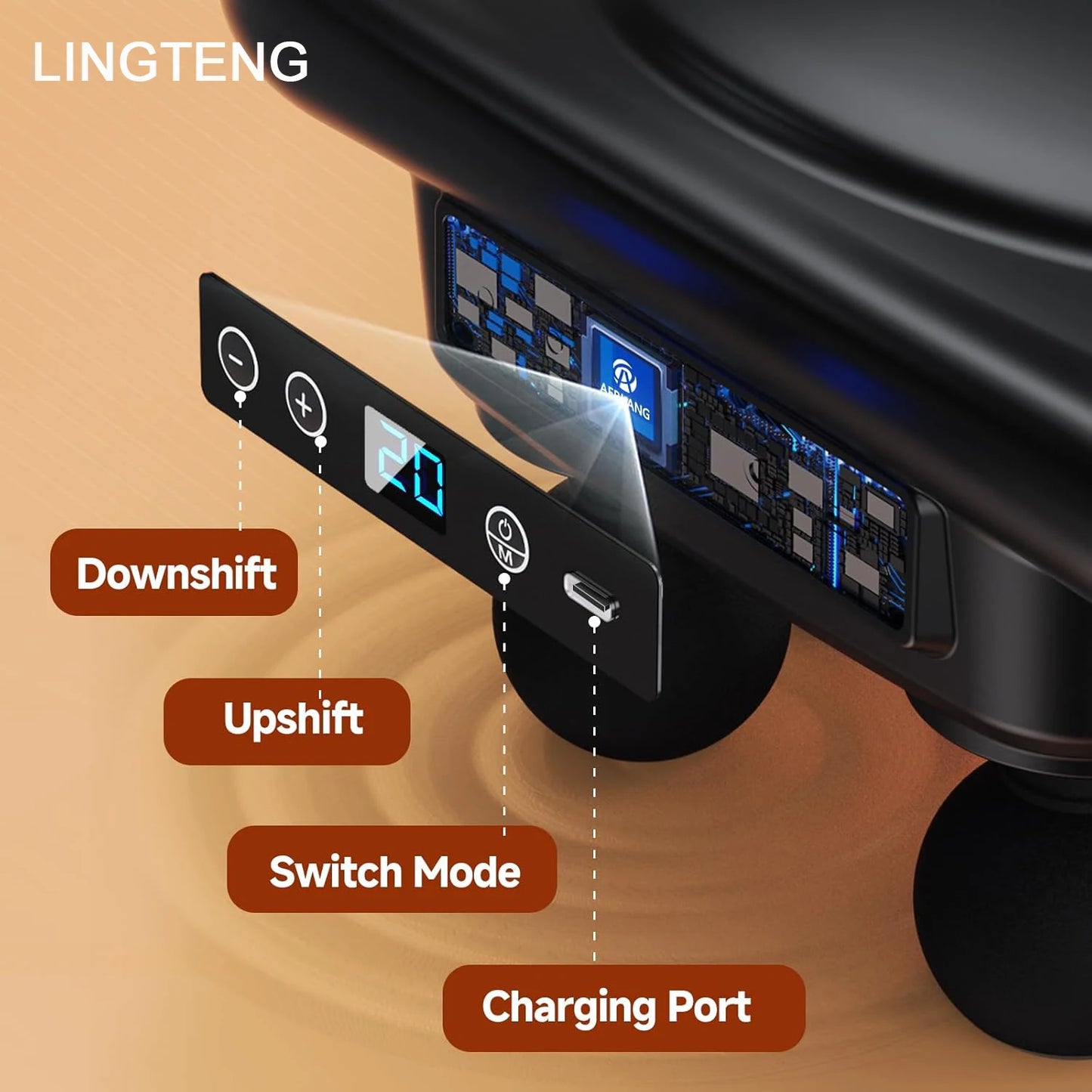 LINGTENG Deep Tissue Massage Gun With 6 Heads And 9 Intensities