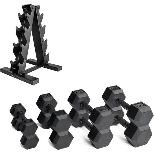 SHXI Rubber Coated Dumbbell Weight Set With Vertical Rack For Home Gym