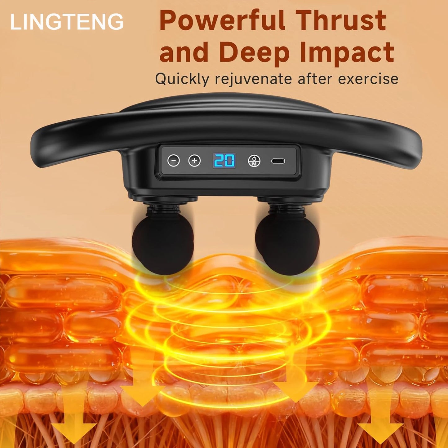 LINGTENG Deep Tissue Massage Gun With 6 Heads And 9 Intensities