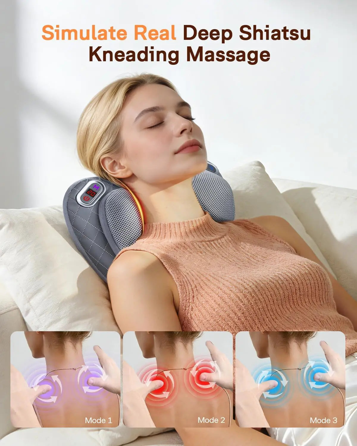 Rechargeable Cordless Shiatsu Massager With Heat For Neck And Back