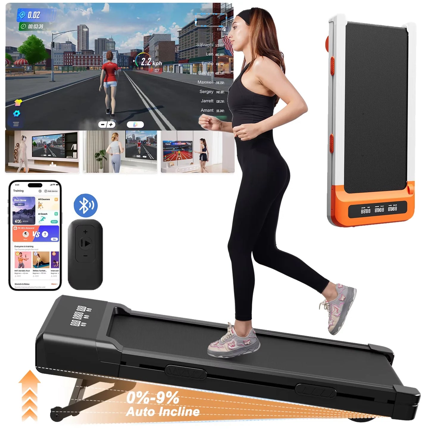 Under Desk Walking Pad Treadmill 3HP Incline 9 Percent