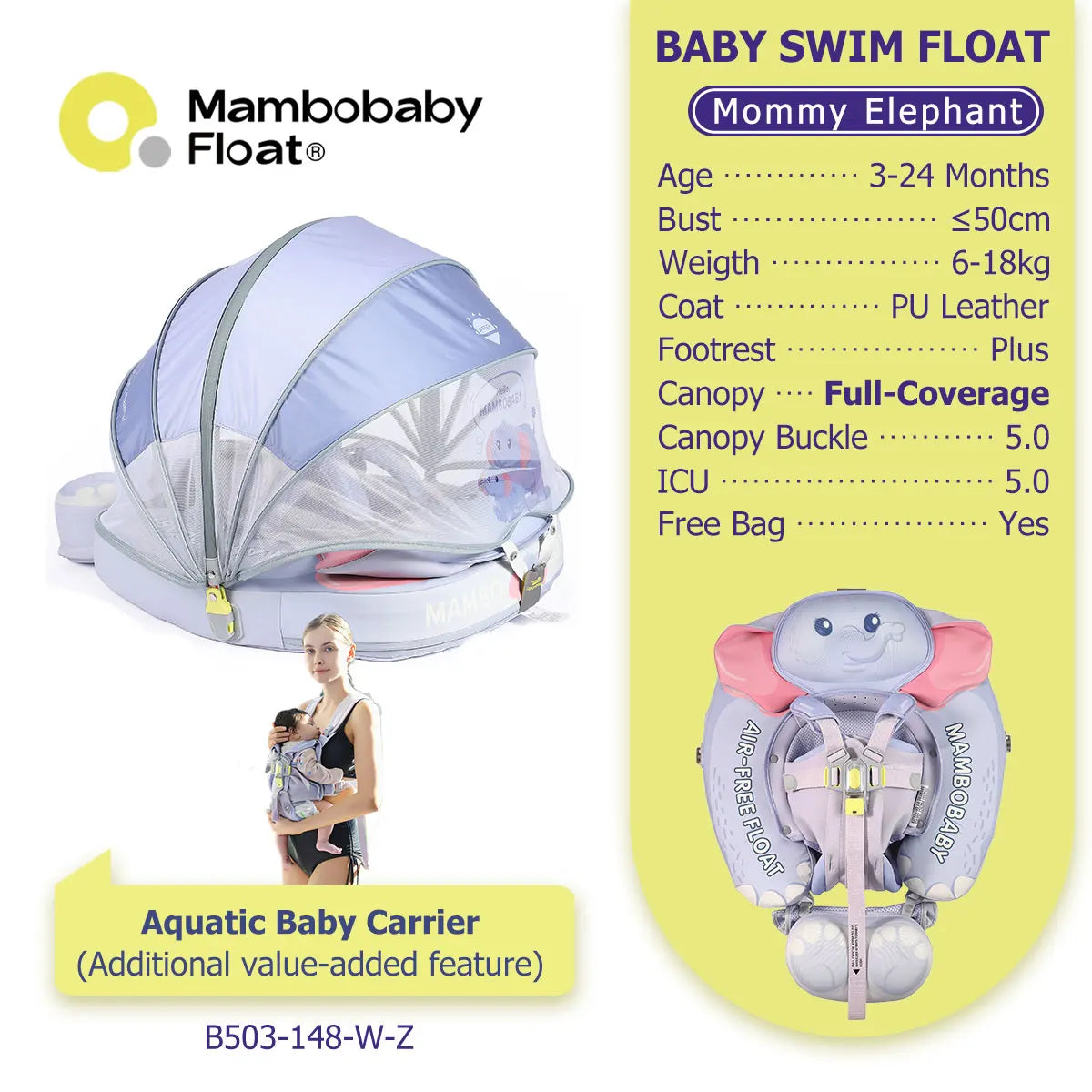 Mambobaby Baby Pool Float No Inflation Required With Removable Canopy