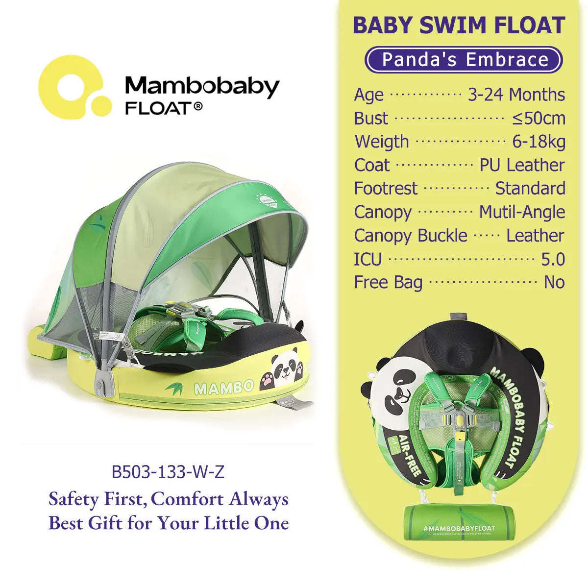 Mambobaby Baby Pool Float No Inflation Required With Removable Canopy