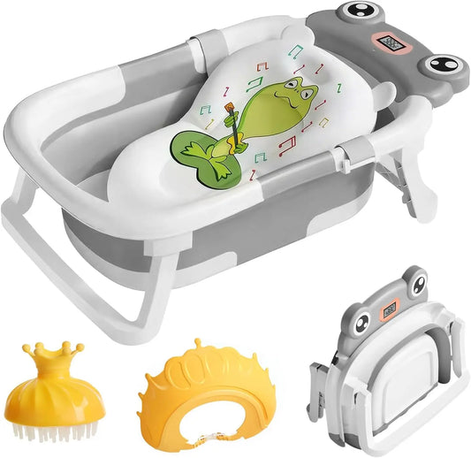 Baby Foldable Bathtub With Cushion Thermometer Shower Cap