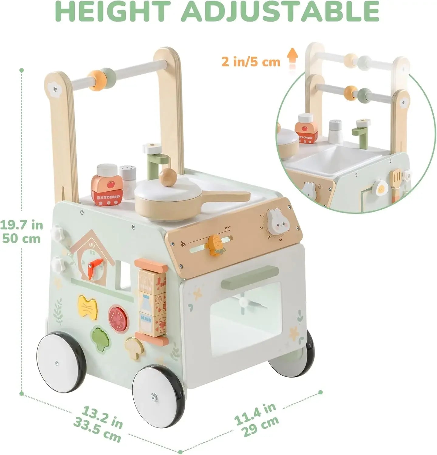 Robud Adjustable Height Wooden Baby Walker Push Toy
