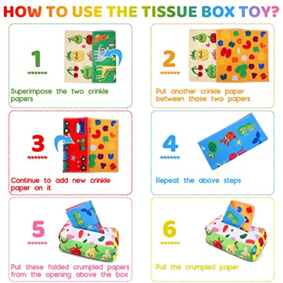 Montessori Tissue Box Toy For Babies 6-12 Months Crinkle Sensory