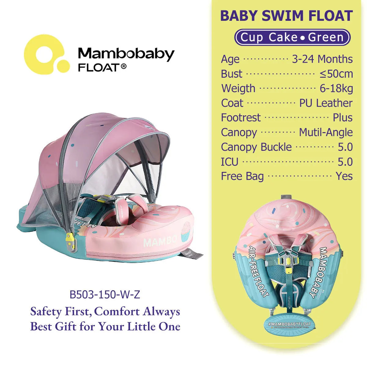 Mambobaby Baby Pool Float No Inflation Required With Removable Canopy