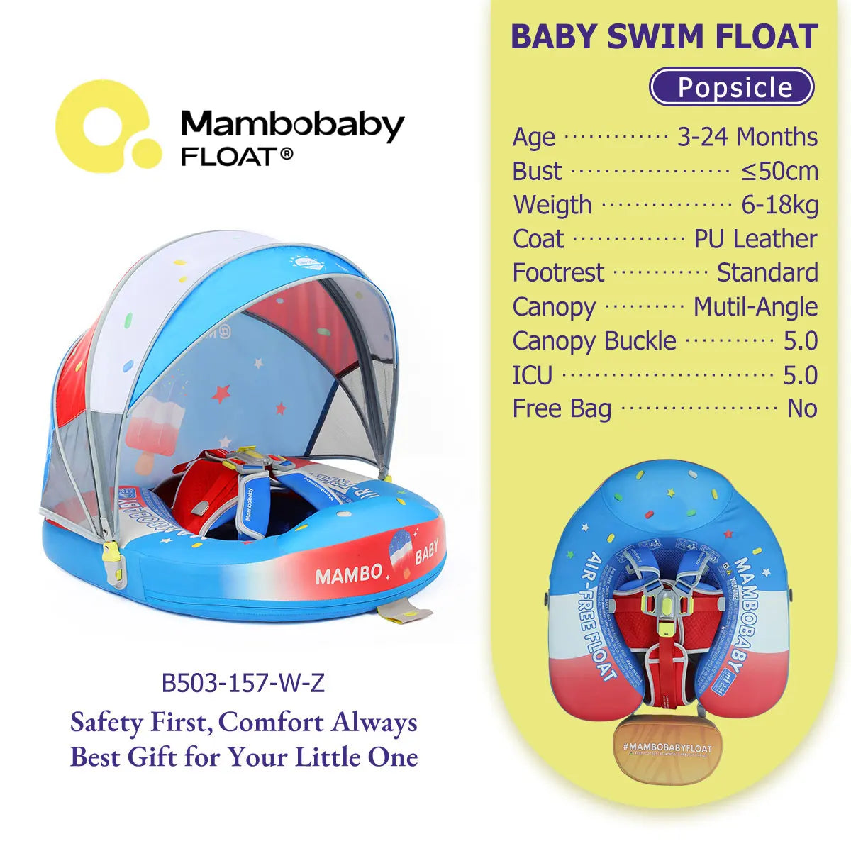 Mambobaby Baby Pool Float No Inflation Required With Removable Canopy