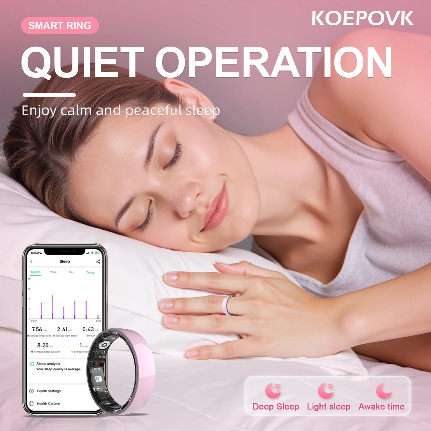 Fashion Ceramics Smart Ring White, black, pink with Charging Case, Health & 24/7 sleep monitoring,IP68 Water, Multi-sport Modesproof,