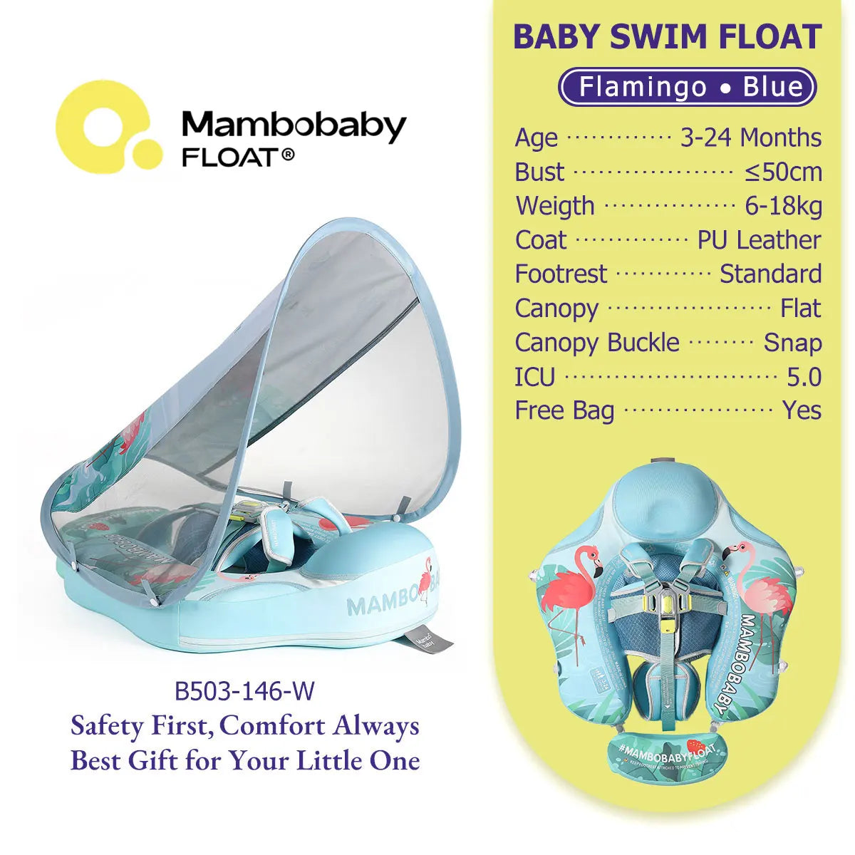 Mambobaby Baby Pool Float No Inflation Required With Removable Canopy