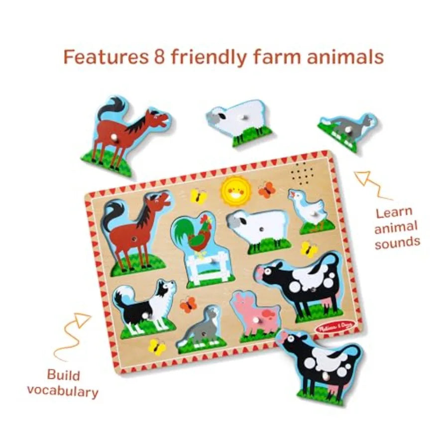 Wooden Peg Puzzle With Light Activated Sounds For Toddlers