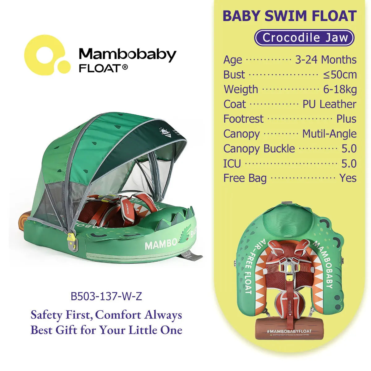 Mambobaby Baby Pool Float No Inflation Required With Removable Canopy