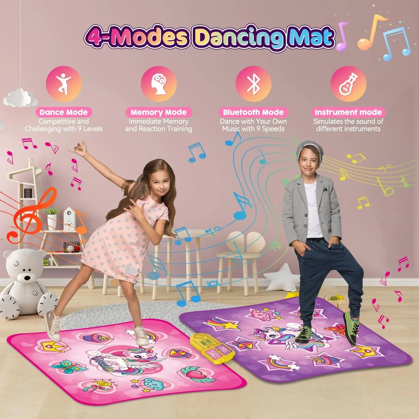 VATOS Unicorn Dance Mat Twin Pack For Kids 9 Level Dancing Game