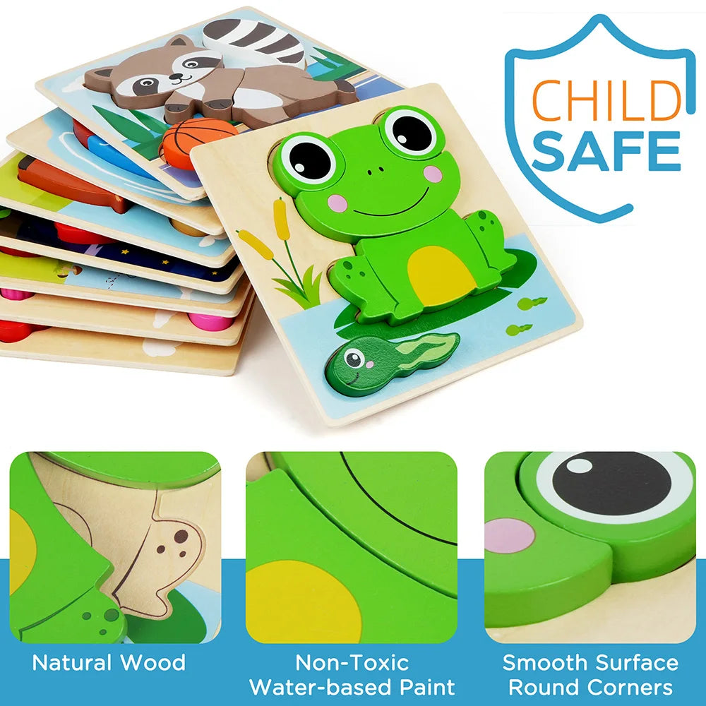Animal Wooden Puzzles For Toddlers Educational Learning Toys