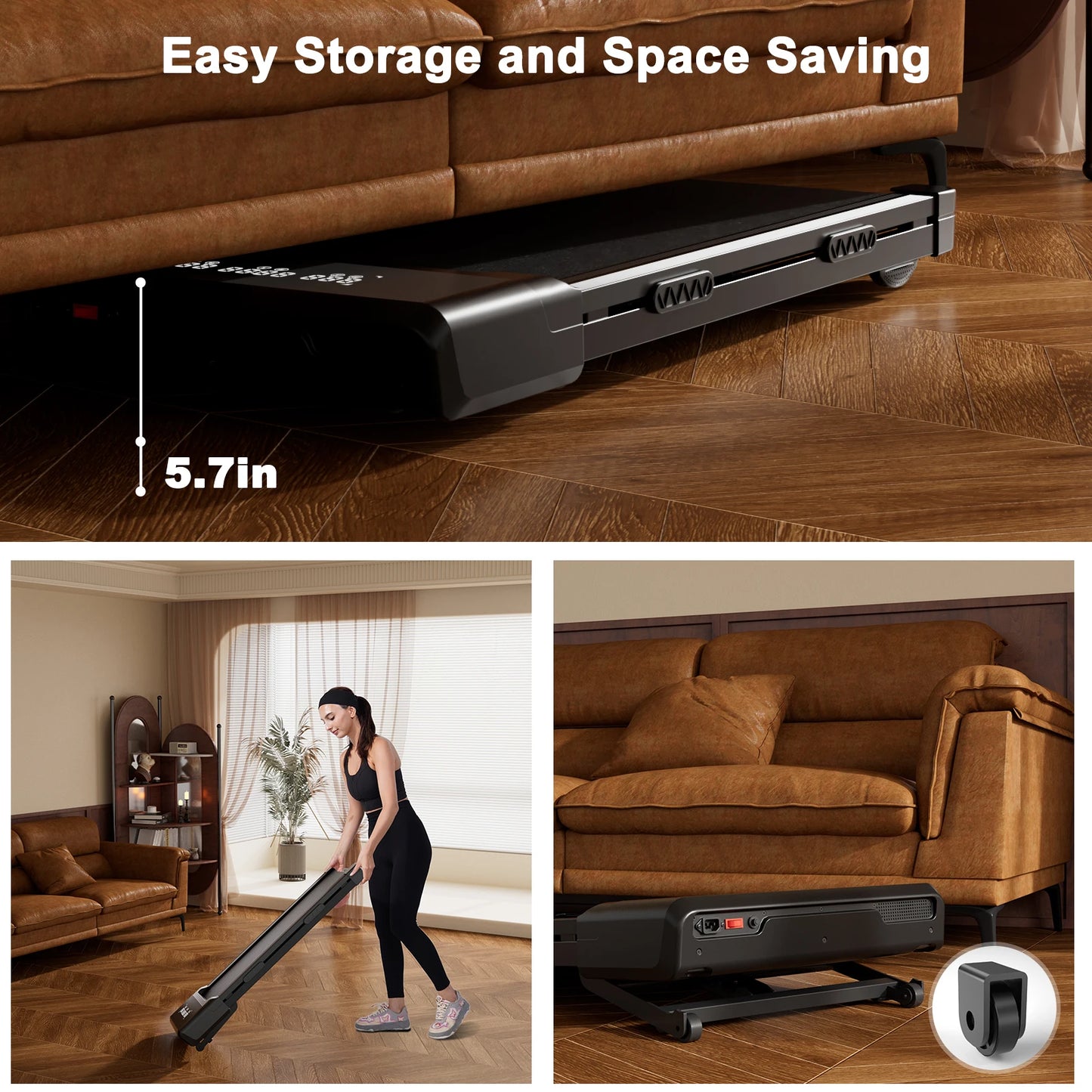 Under Desk Walking Pad Treadmill 3HP Incline 9 Percent