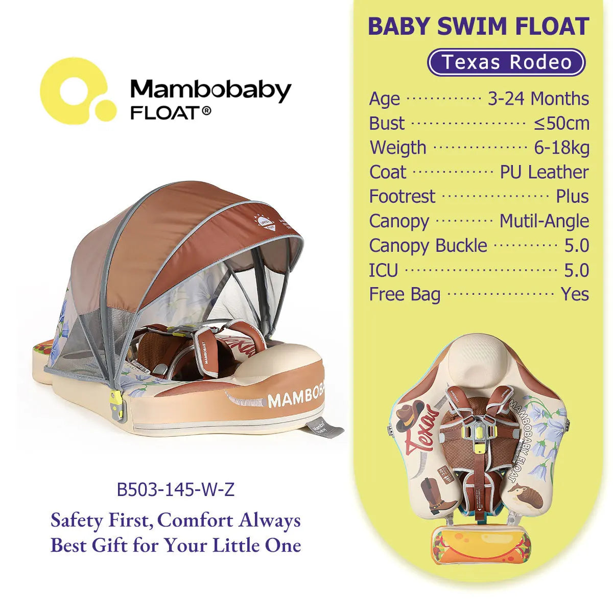 Mambobaby Baby Pool Float No Inflation Required With Removable Canopy