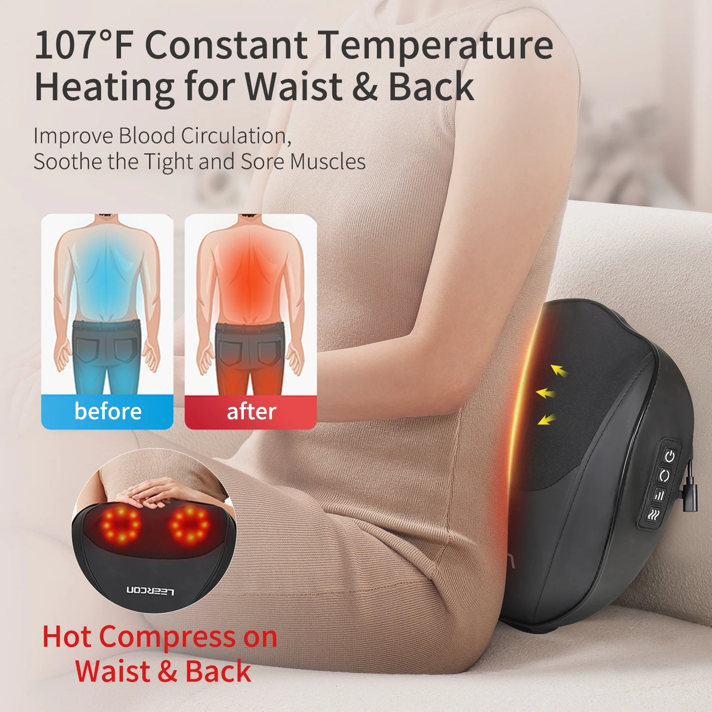 LEERCONElectronic 4-Button 20-Node Plug-In Back Massager With Heat