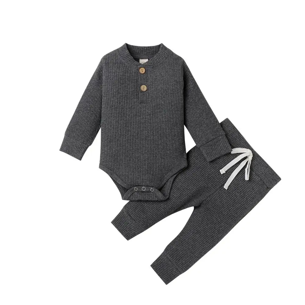 Pudcoco Baby Unisex 2-Piece Bodysuit And Elastic Pants Set