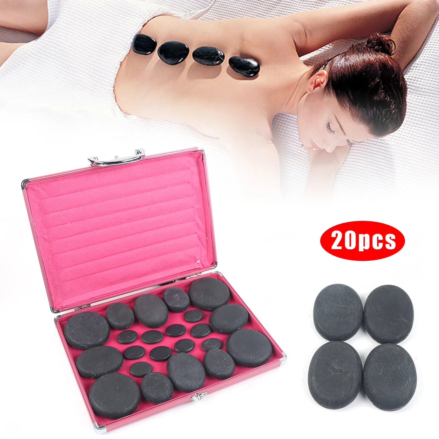 20Pcs Massage Hot Stones With Heater Box 110V US Plug