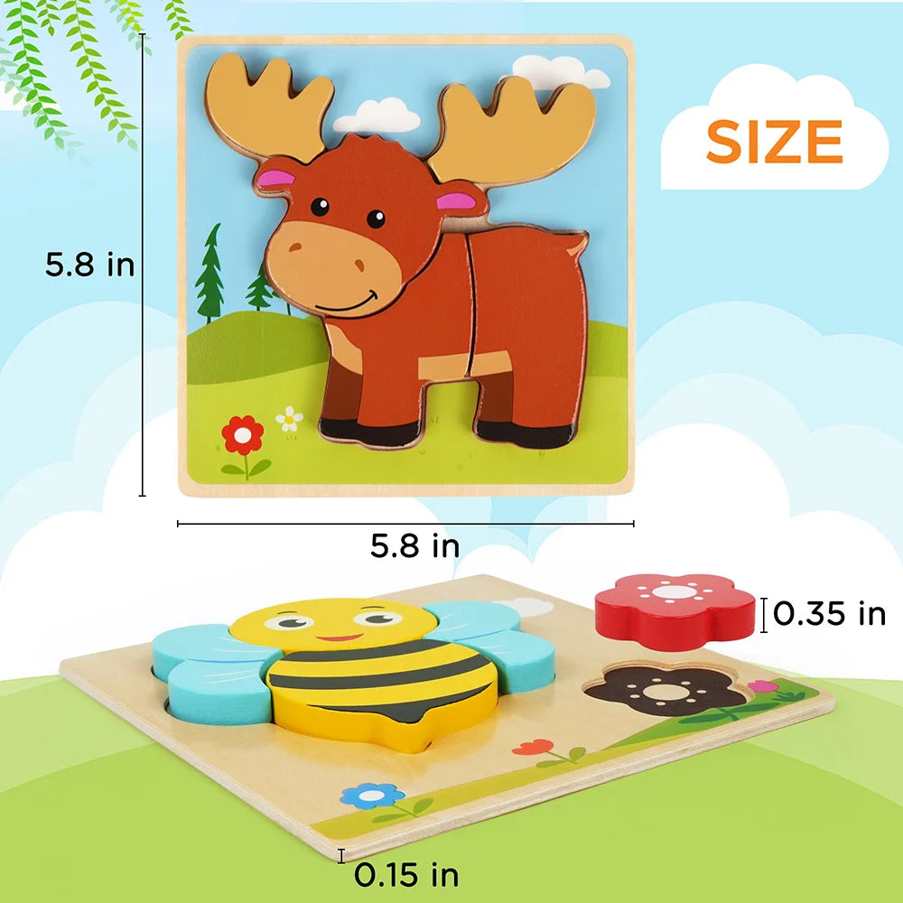 Animal Wooden Puzzles For Toddlers Educational Learning Toys