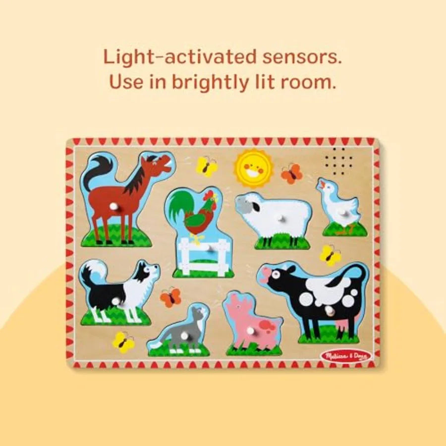 Wooden Peg Puzzle With Light Activated Sounds For Toddlers