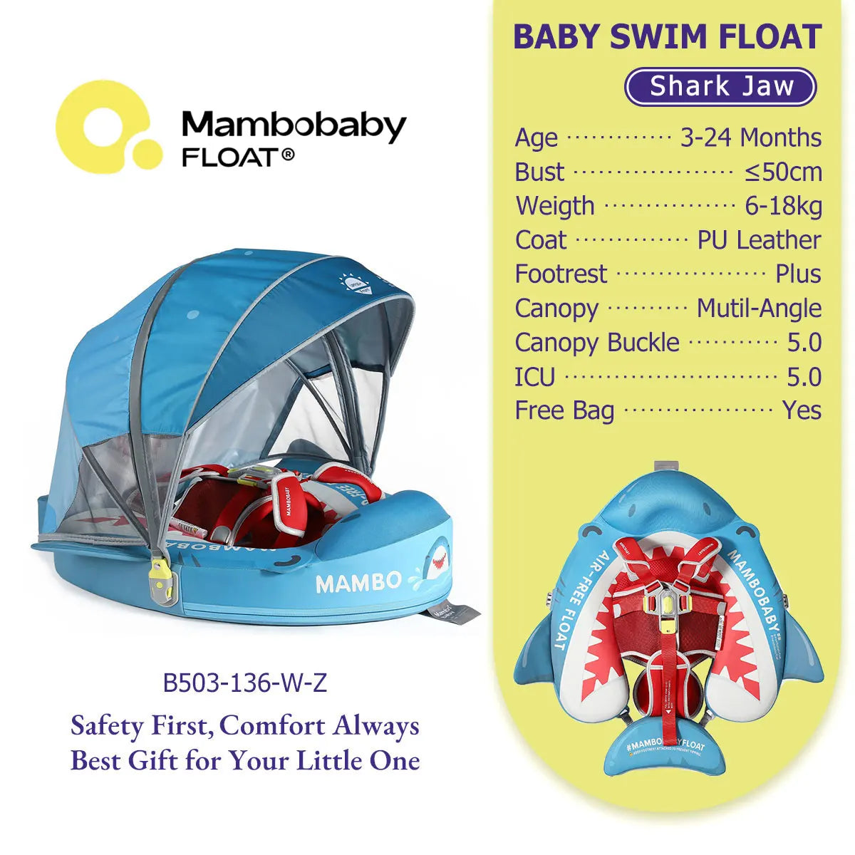 Mambobaby Baby Pool Float No Inflation Required With Removable Canopy