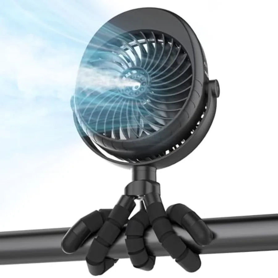 Upgraded Rechargeable Misting Baby Stroller Fan With Clip Tripod