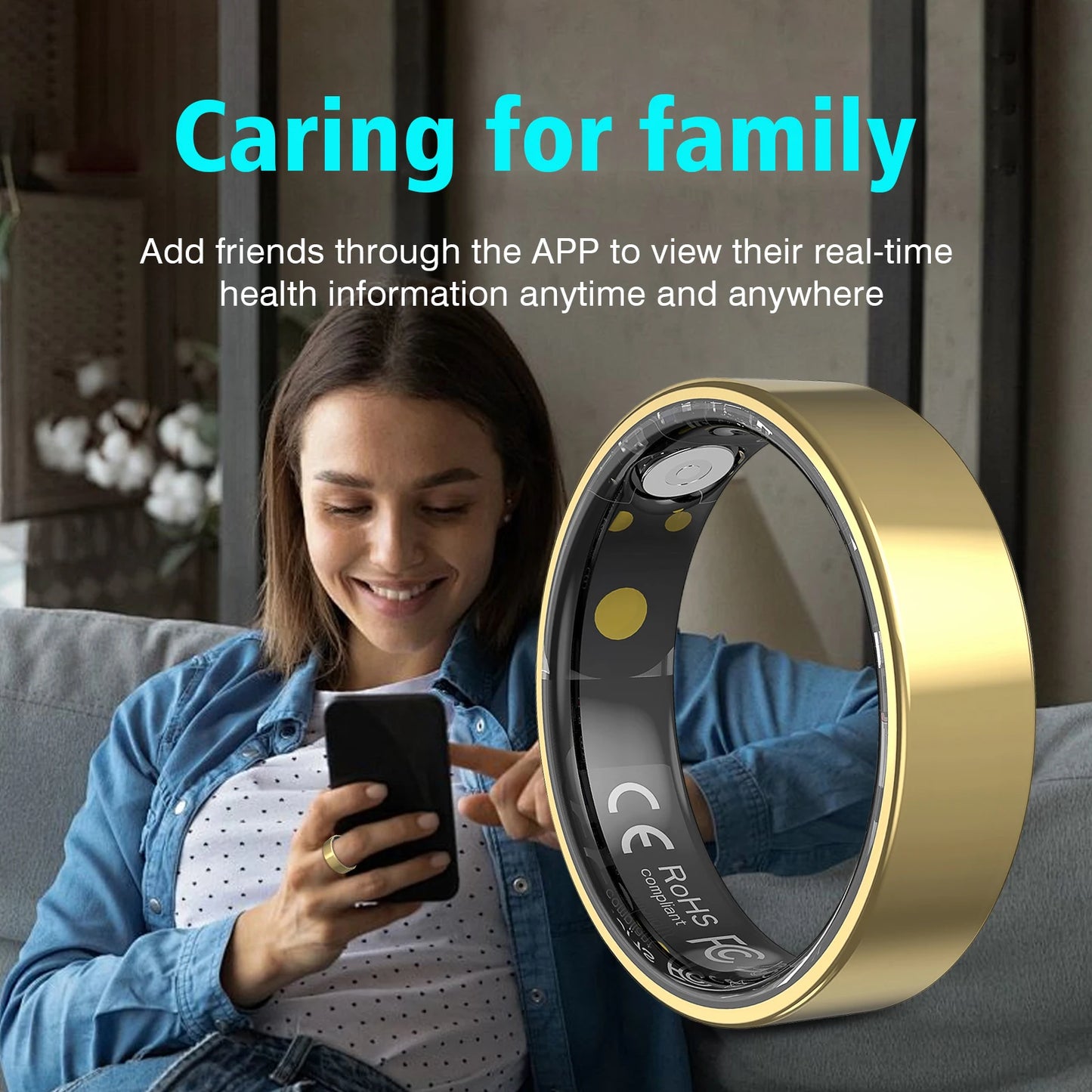 Smart Ring With Charging Case Heart Rate Blood Oxygen Monitoring