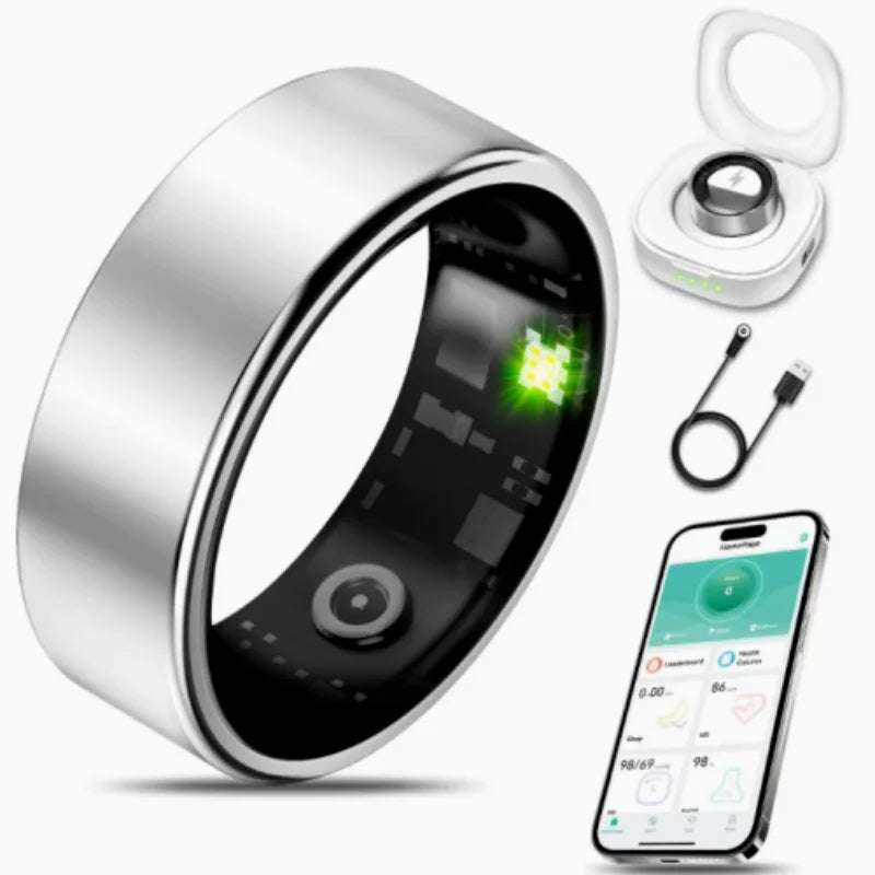 Smart Ring With Charging Case Heart Rate Blood Oxygen Monitoring