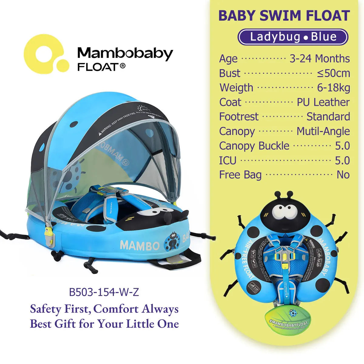 Mambobaby Baby Pool Float No Inflation Required With Removable Canopy